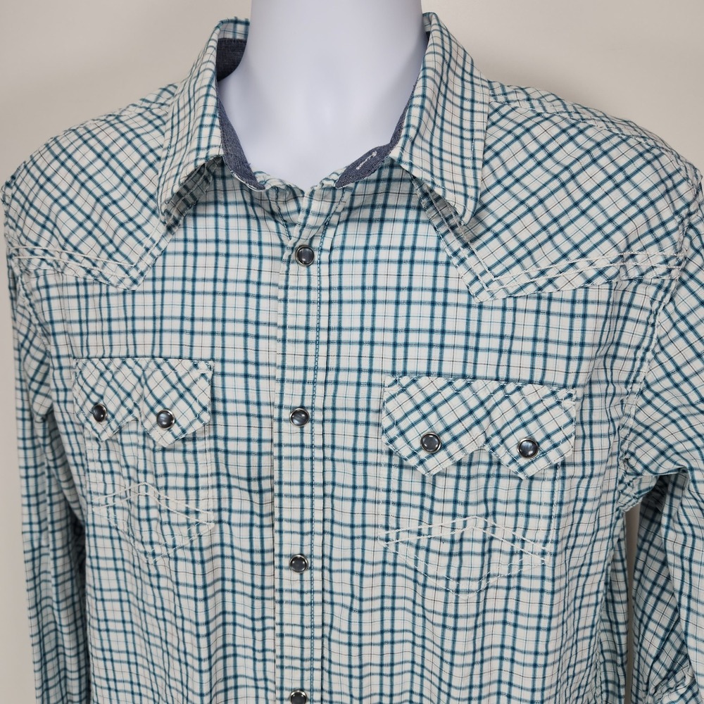 Cody James Shirt Mens Size XL Regular Fit Pearl Snap Check Western Cotton Blue
